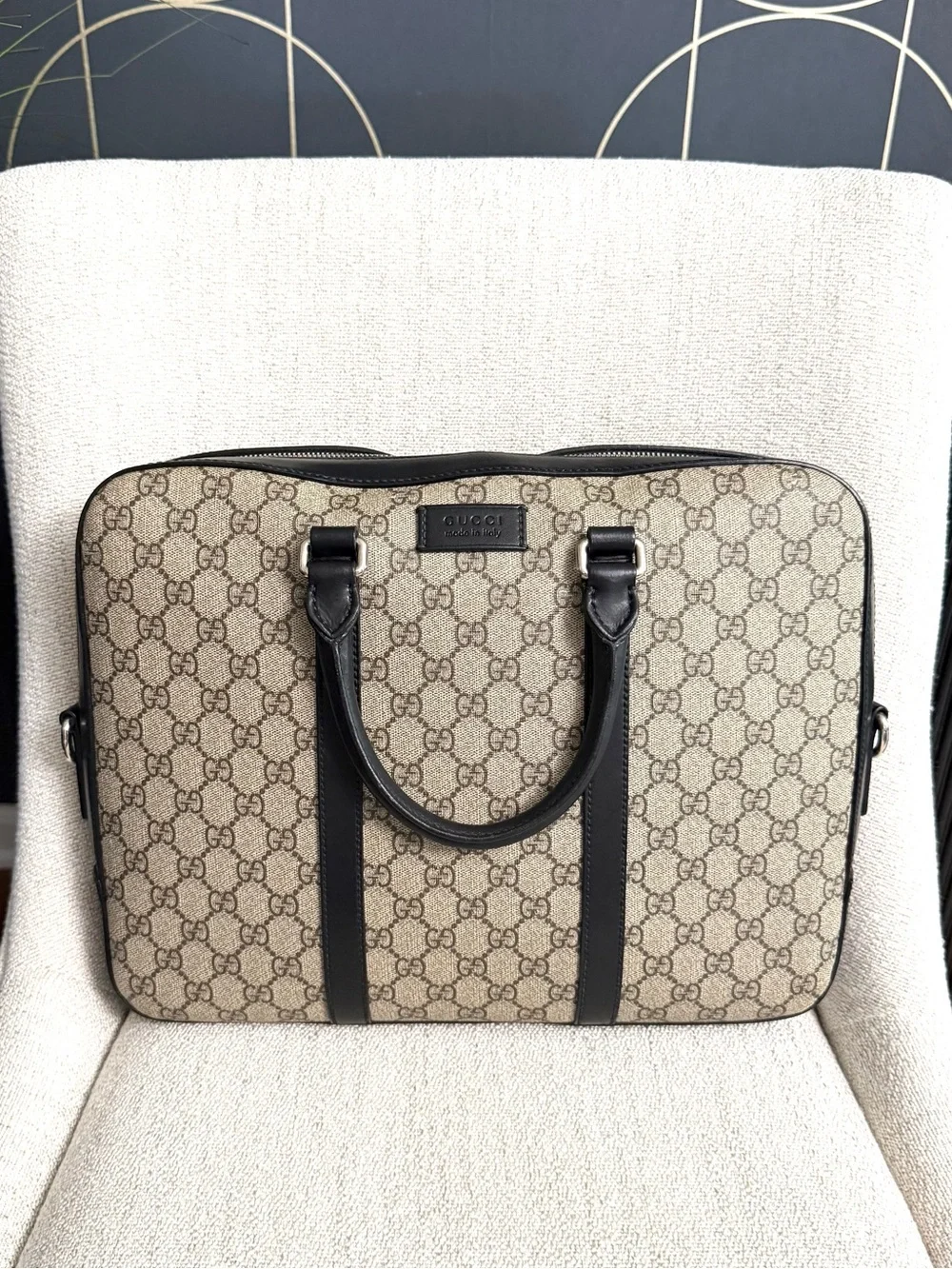 Authentic Gucci supreme laptop bag briefcase brown black leather unisex